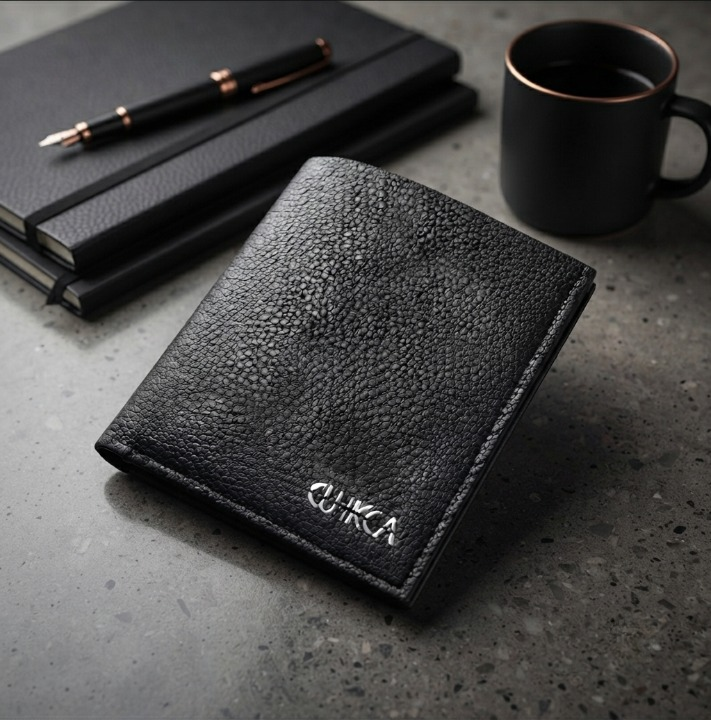 Black Cuikca Textured Leather Bifold Wallet