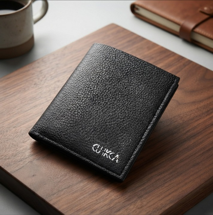 Black Cuikca Textured Leather Bifold Wallet