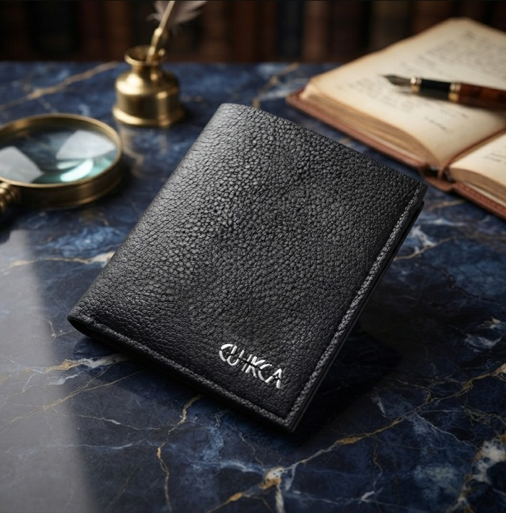 Black Cuikca Textured Leather Bifold Wallet