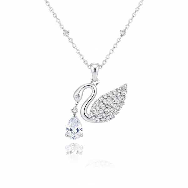 Swan Zircon Necklace – Silver White with sparkling crystal pendant