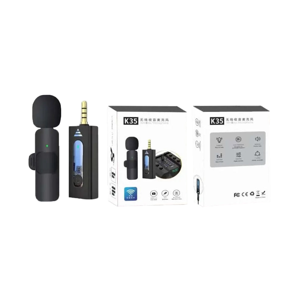K35 High Quality Collar Wireless Single Microphone – Lavalier Mic for Recording & Streaming