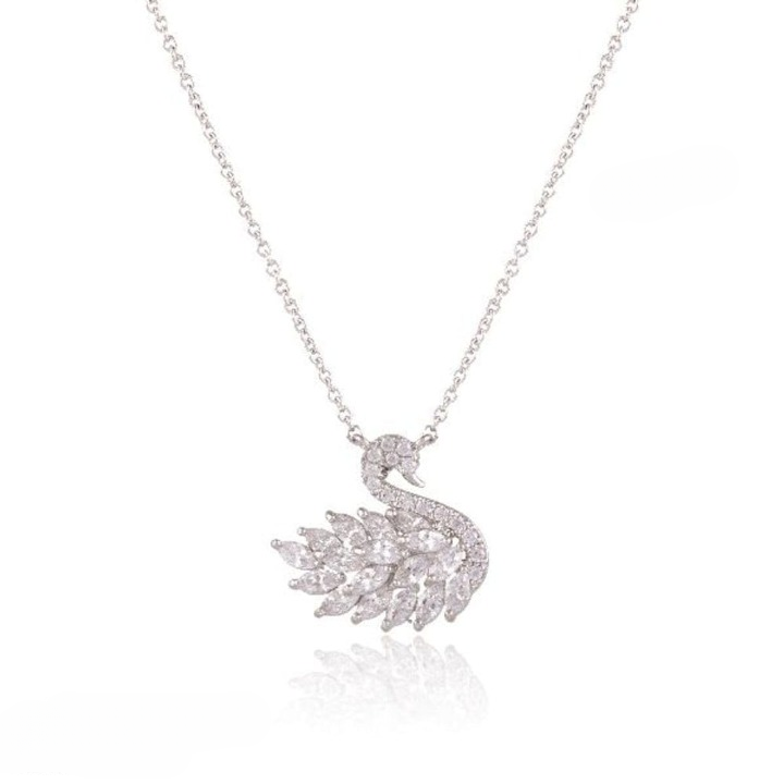 Swan Zircon Necklace – Silver White