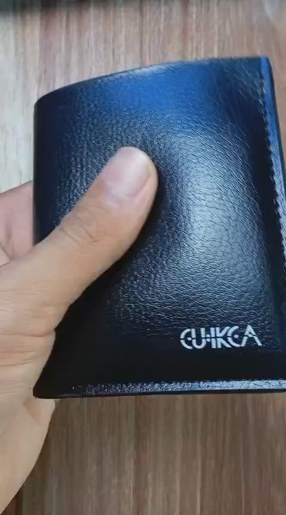Black Cuikca Textured Leather Bifold Wallet